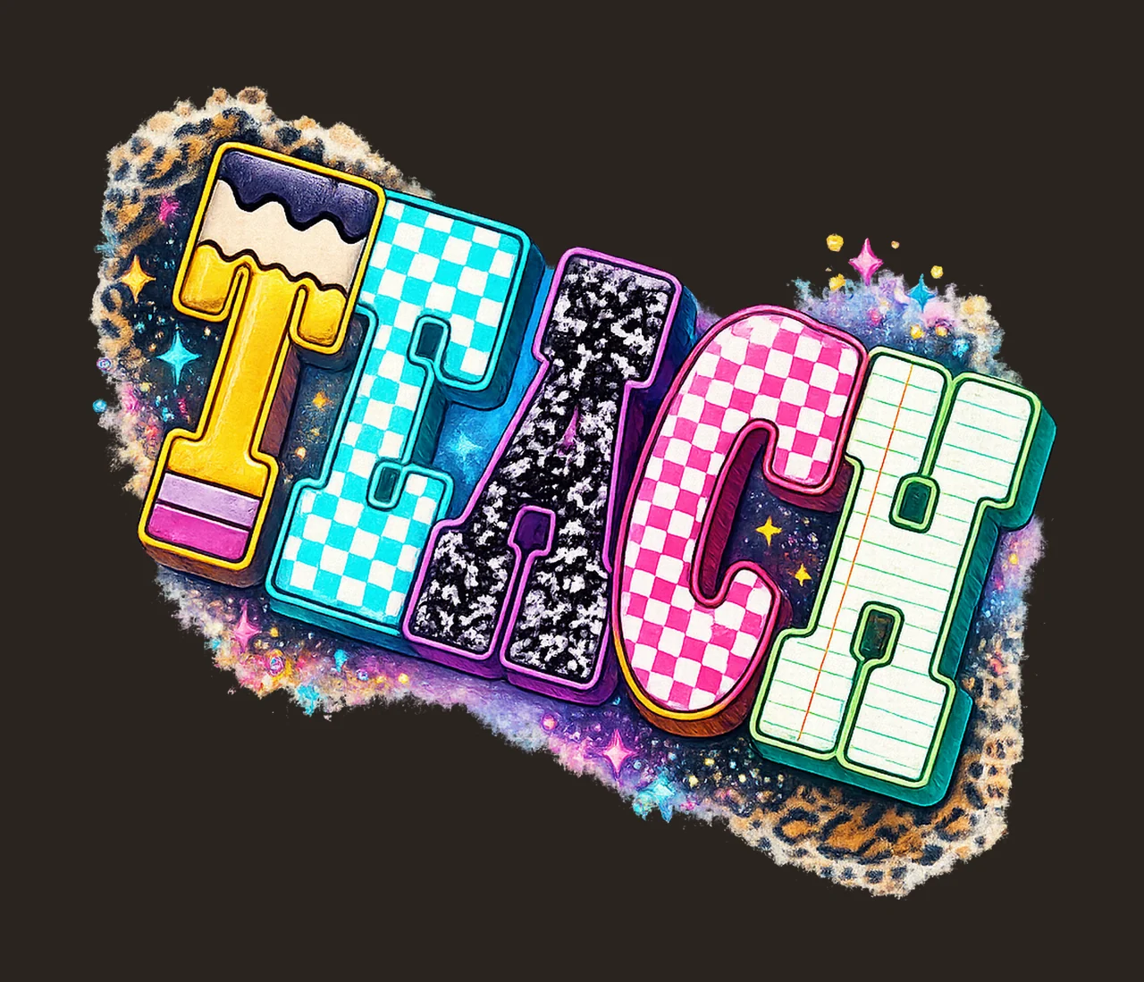 Neon checkered teacher back to school teacher design contrast preview thumbnail