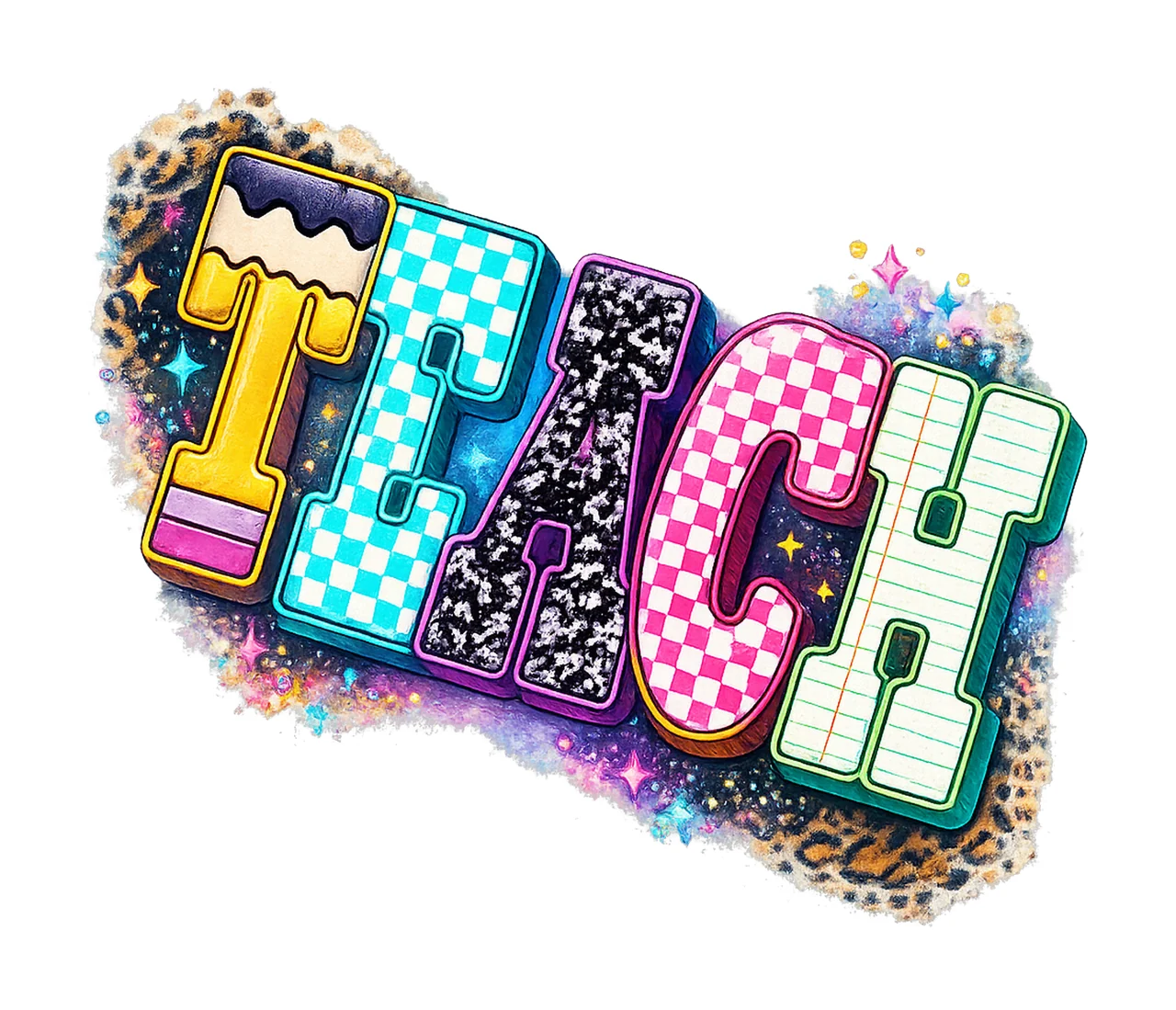 Neon checkered teacher back to school teacher design