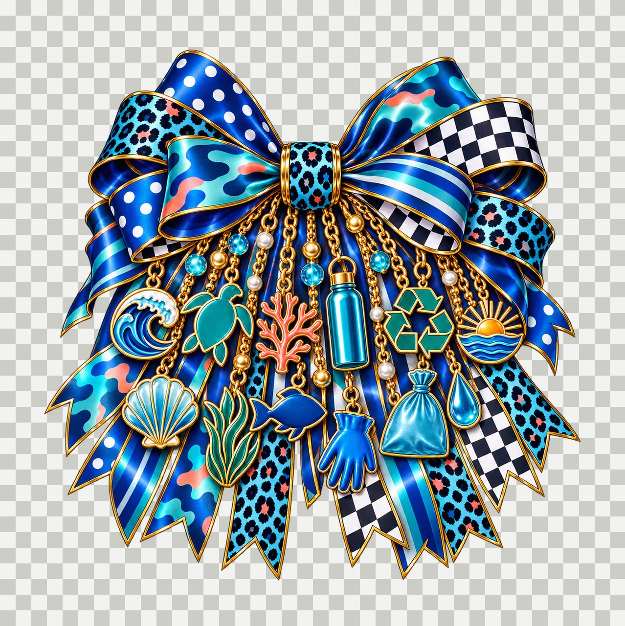 Ocean Conservation Bow Charm PNG, Gold Chain Charms, Transparent Sublimation Design, Digital Download transparency and detail preview thumbnail