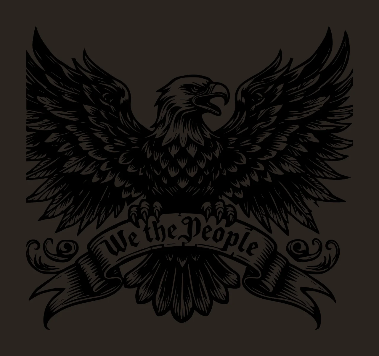 We The People Eagle Crest Flying banner Engraving black white contrast preview thumbnail