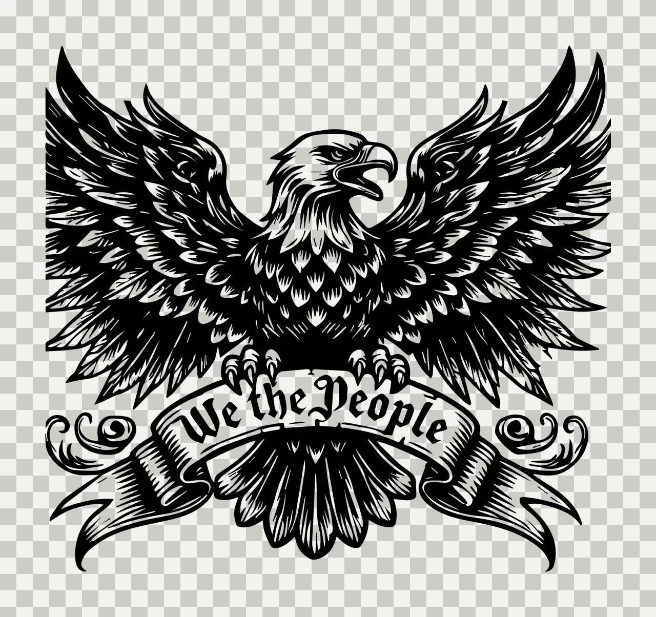 We The People Eagle Crest Flying banner Engraving black white transparency and detail preview thumbnail