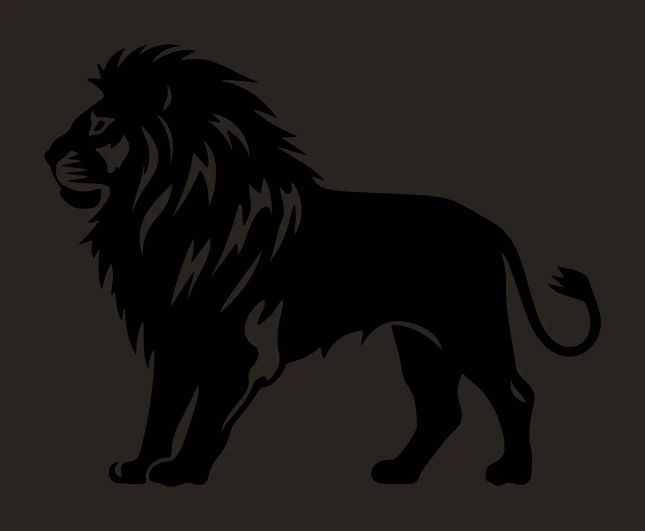 Lion Full Body Standing Silhouette mane tail legs black empty contrast preview thumbnail