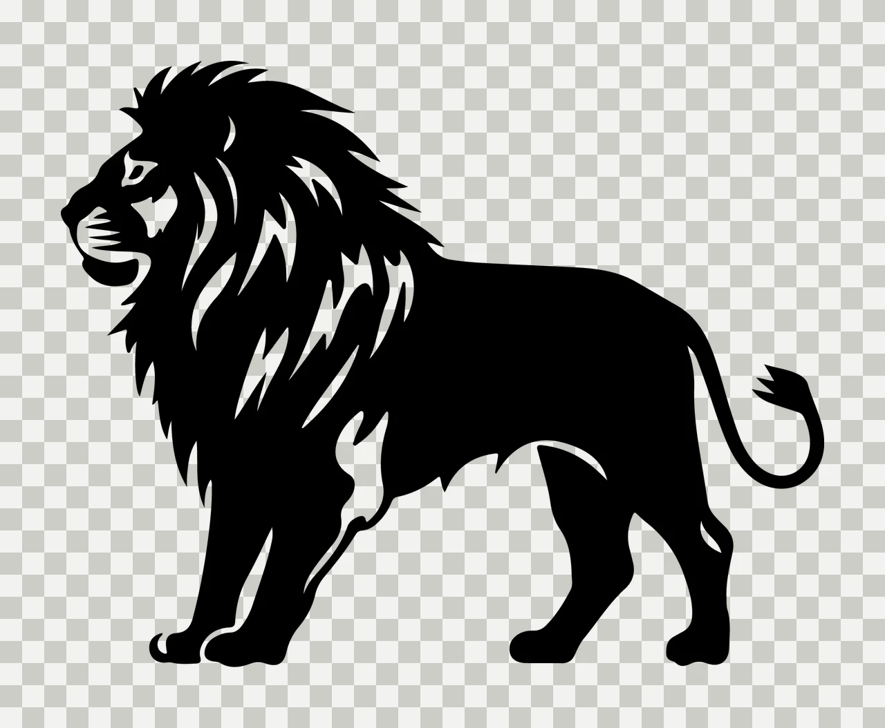 Lion Full Body Standing Silhouette mane tail legs black empty transparency and detail preview thumbnail
