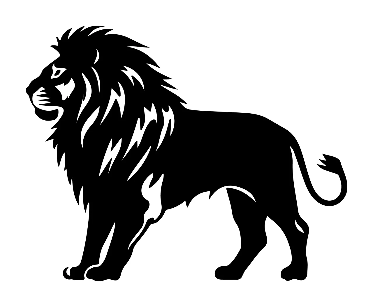 Lion Full Body Standing Silhouette mane tail legs black empty