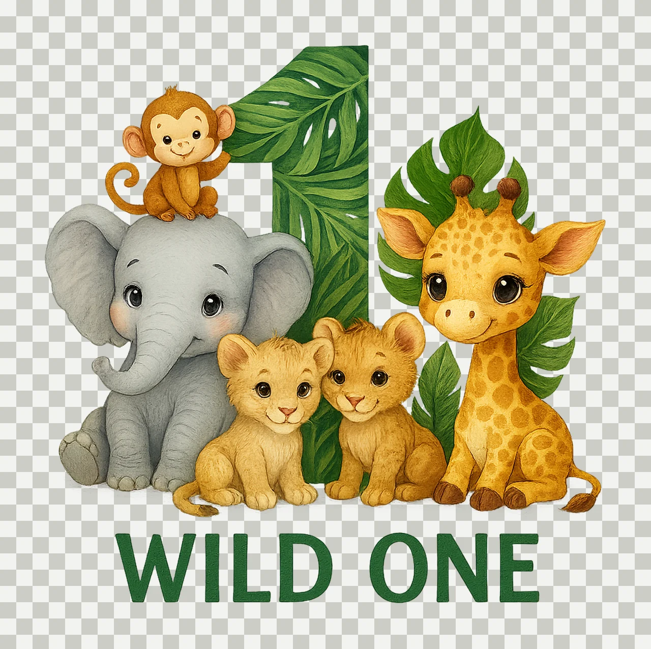 Wild One 1st Birthday Safari Jungle Animals Variation B transparency and detail preview thumbnail