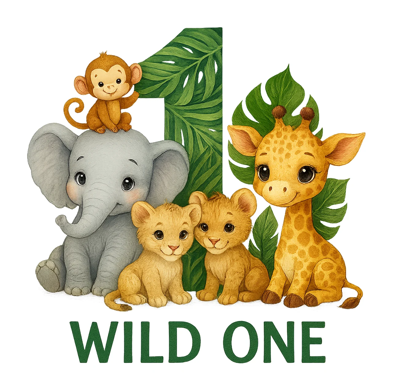 Wild One 1st Birthday Safari Jungle Animals Variation B