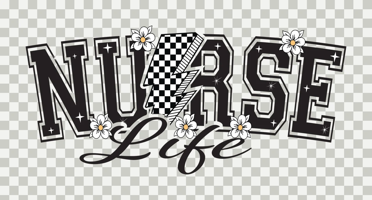 Nurse Life Typography With Lightning words bolt flowers black transparency and detail preview thumbnail