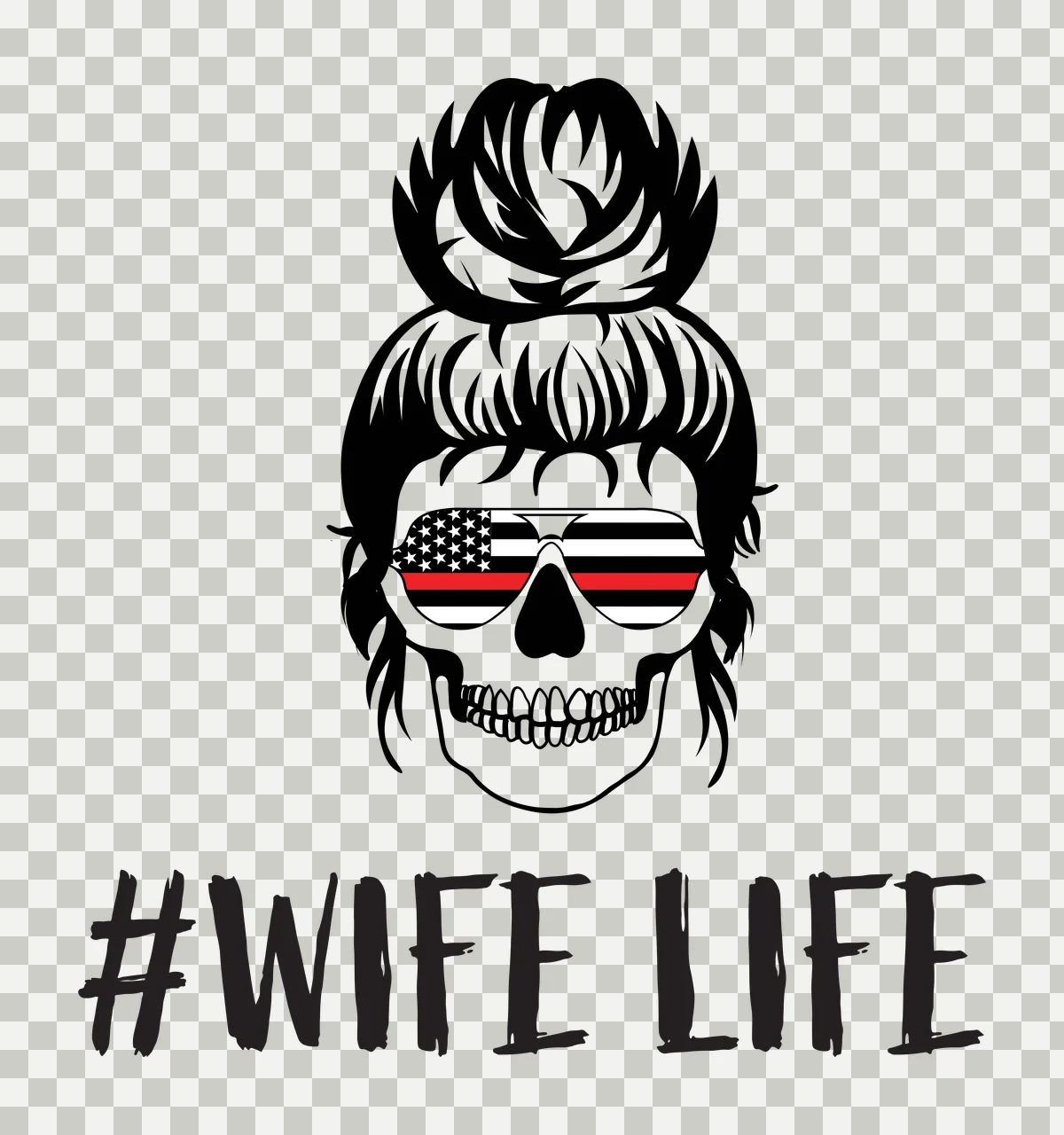 Skull Hair Graphic wearing sunglasses bun black white symbol transparency and detail preview thumbnail