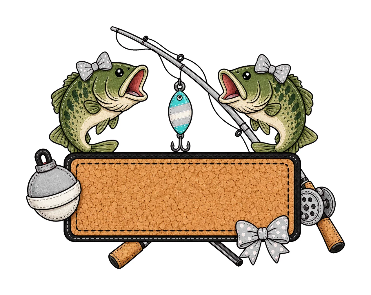 Bass Fishing Cork Hand Drawn Name Patch Applique Variation C