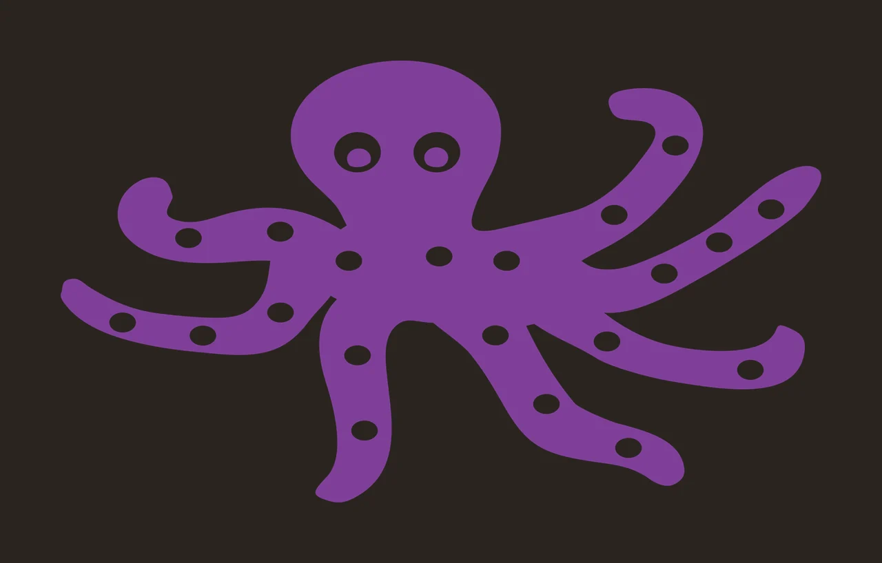 Octopus Illustration with tentacles, white dots and eyes in purple and black contrast preview thumbnail