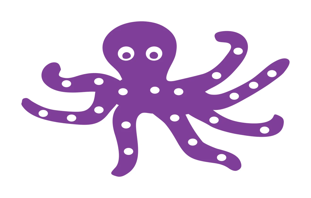 Octopus Illustration with tentacles, white dots and eyes in purple and black