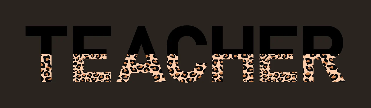 TEACHER Typography Design with black letters, leopard print pattern and white background in tan and black spots contrast preview thumbnail