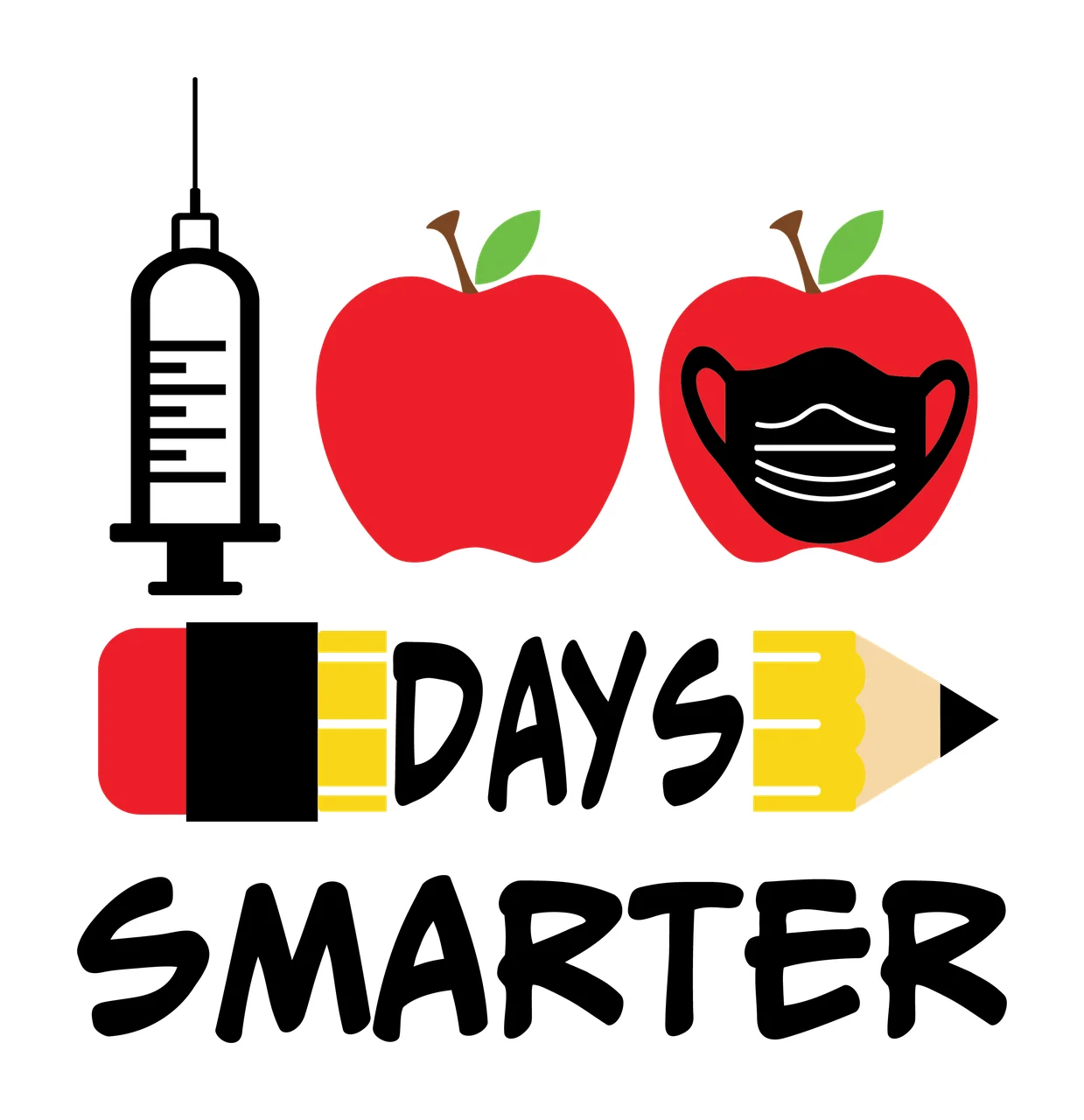 100 Days Smarter Apple Syringe Pencil Text and icons Educational