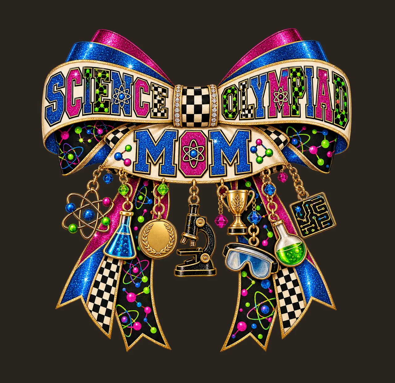 Science Olympiad Mom Bow Charm PNG, Patterned Varsity Mom Ribbon Clipart, Transparent Sublimation Digital Download contrast preview thumbnail