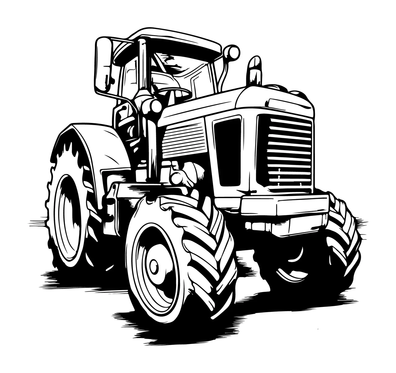 Sturdy Farm Tractor Front Perspective stationary wheels grille
