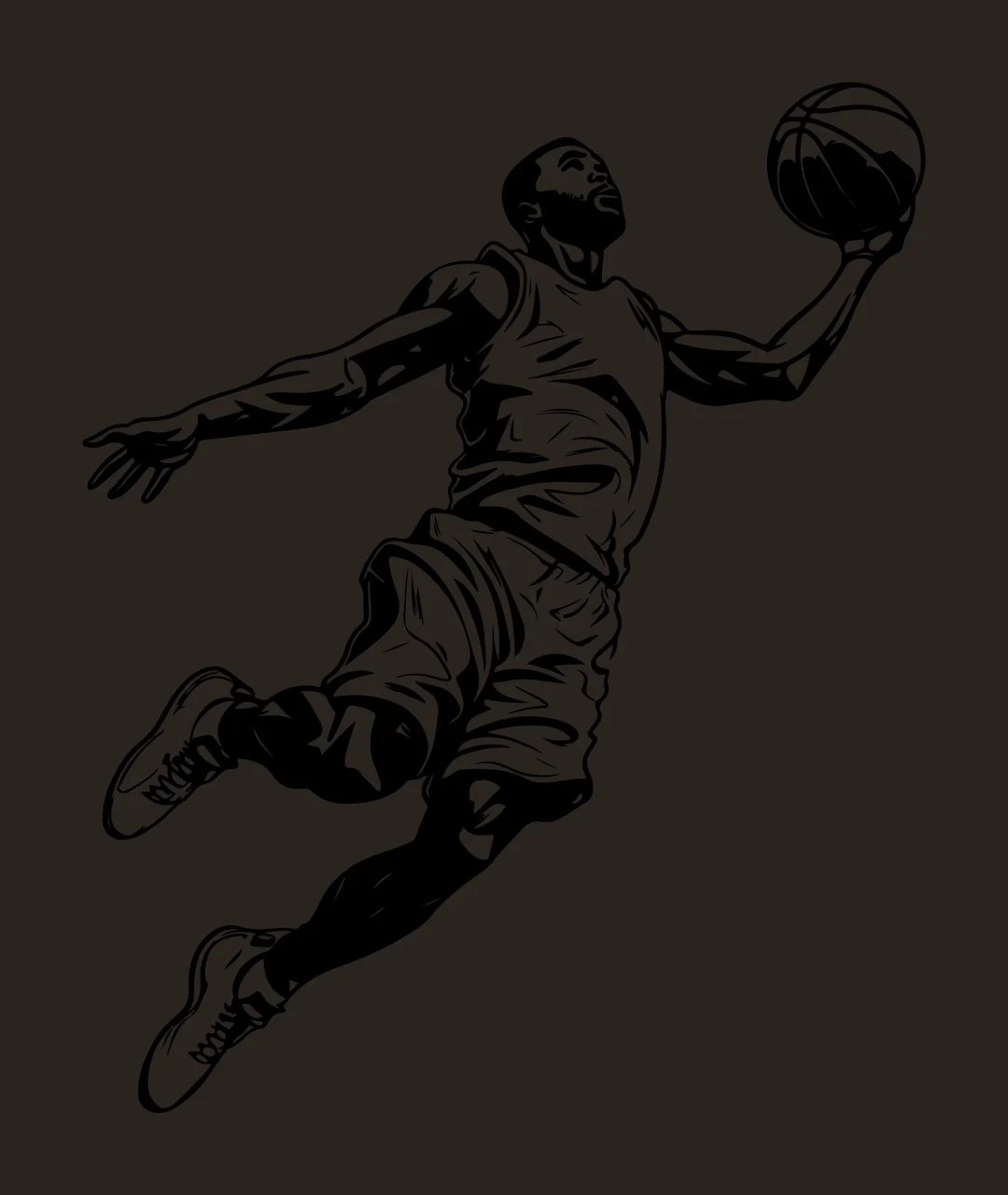 Player Basketball Jumping With A Ball shorts shirt shoes line drawing contrast preview thumbnail
