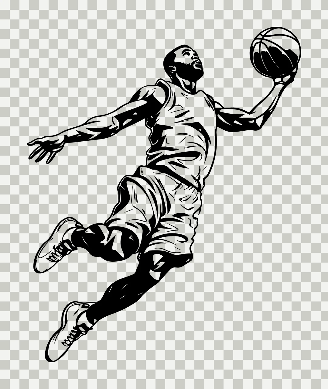 Player Basketball Jumping With A Ball shorts shirt shoes line drawing transparency and detail preview thumbnail