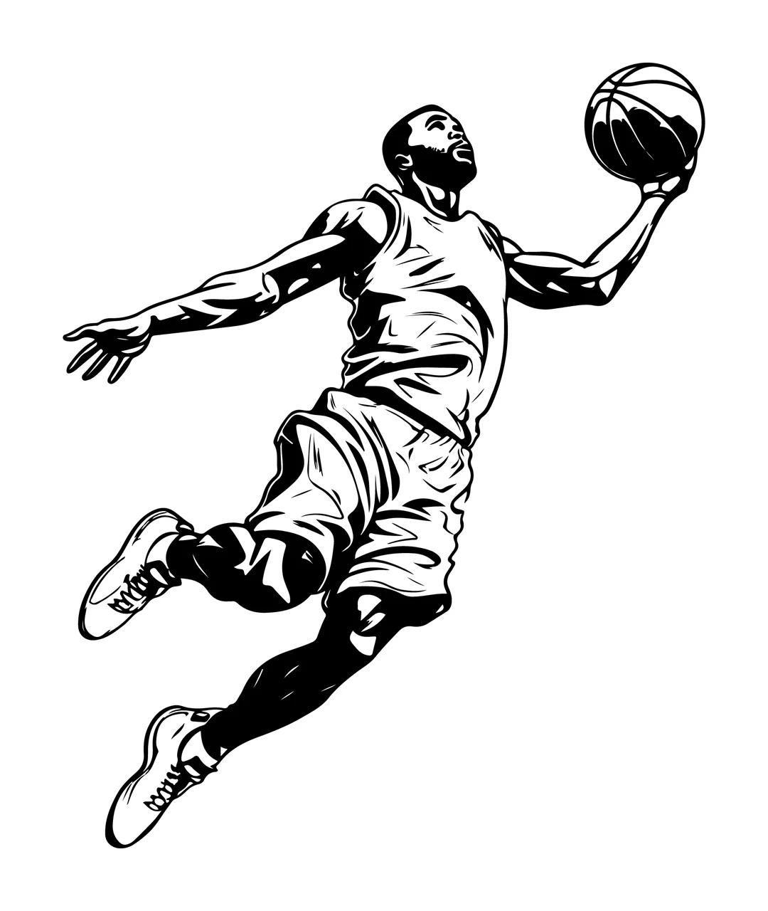Player Basketball Jumping With A Ball shorts shirt shoes line drawing