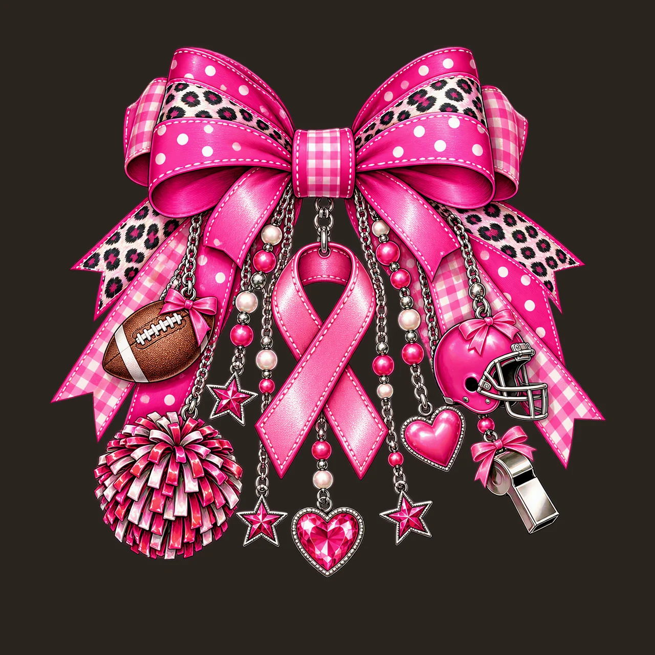 Breast Cancer Football PNG, Pink Ribbon Football Bow Clipart, Cheer Game Day Sublimation Design, Transparent Digital Download, No Text contrast preview thumbnail