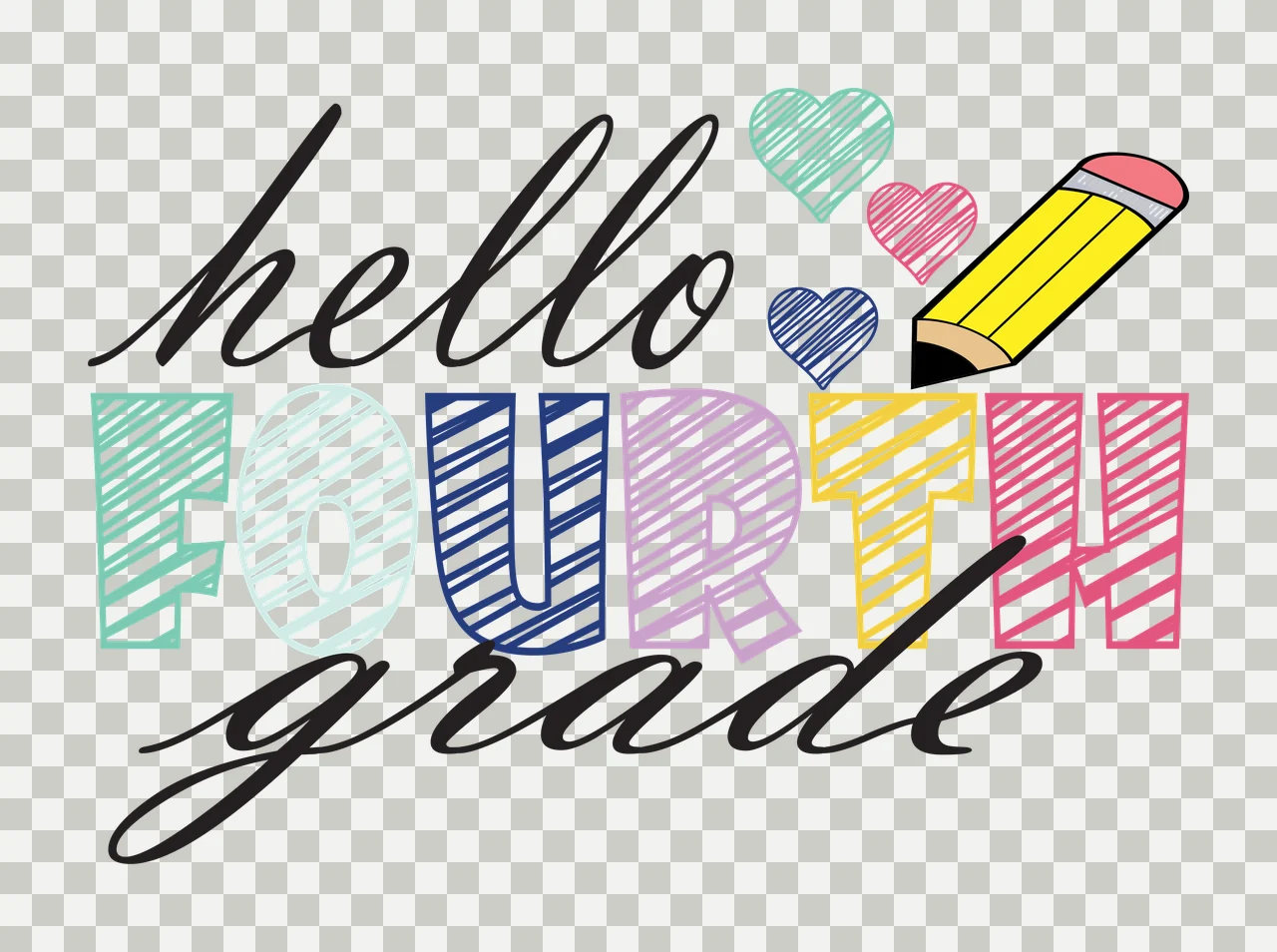 Hello Fourth Grade Script Pencil Art lettering drawing heart transparency and detail preview thumbnail