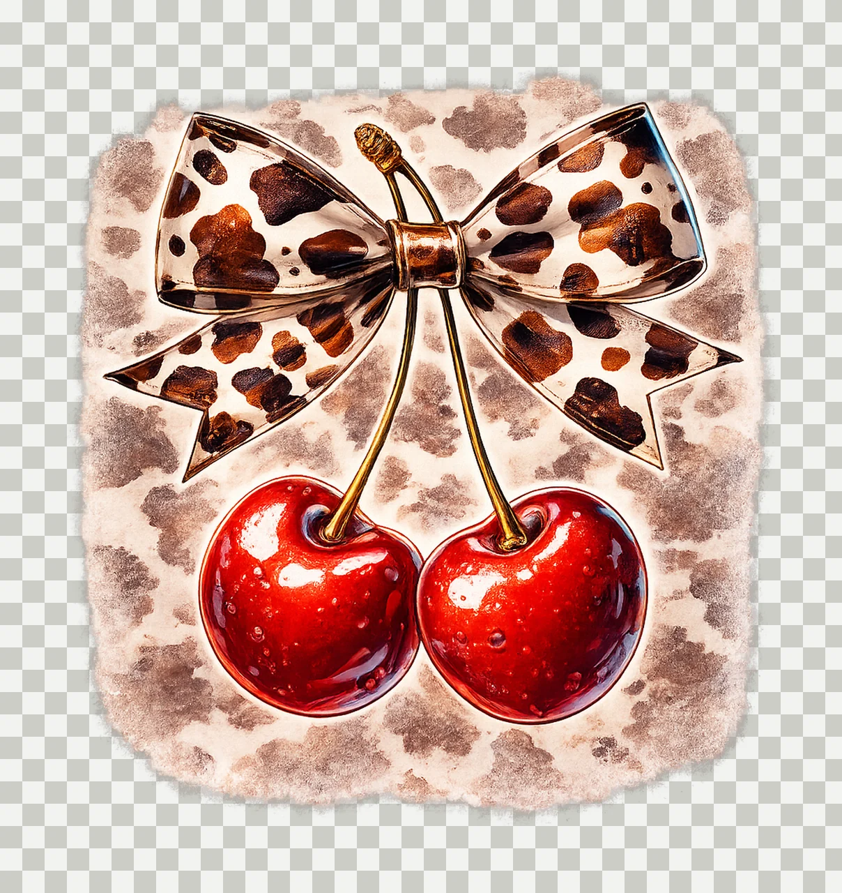 Cow print cherry bow western valentines Artwork cowgirl transparency and detail preview thumbnail