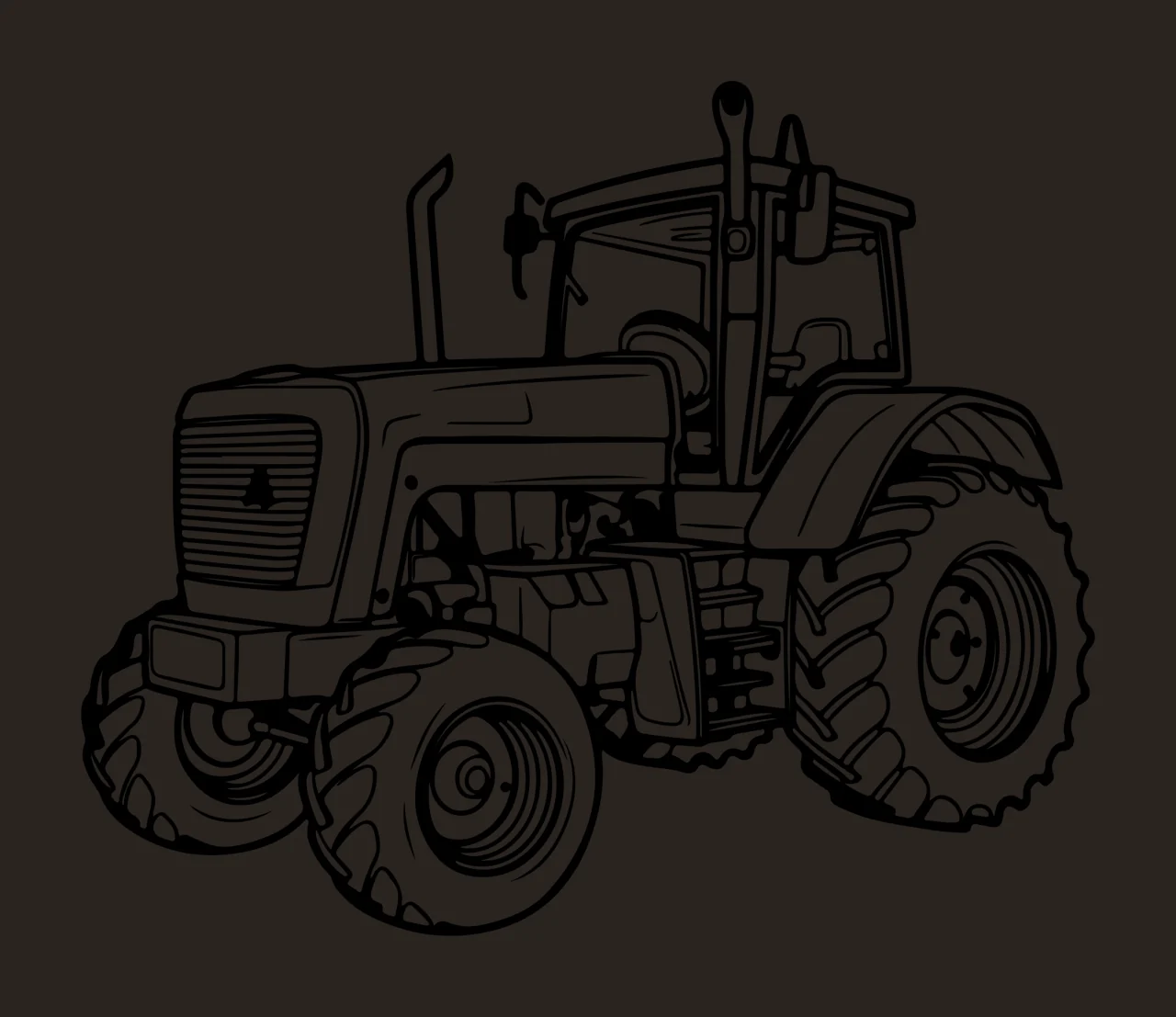 Detailed Line Drawing Agricultural Tractor stationary tires contrast preview thumbnail