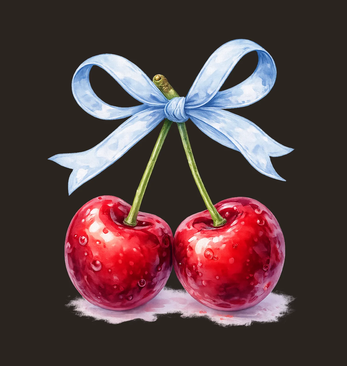 Girly retro cherry blue bow design cute preppy shirt contrast preview thumbnail