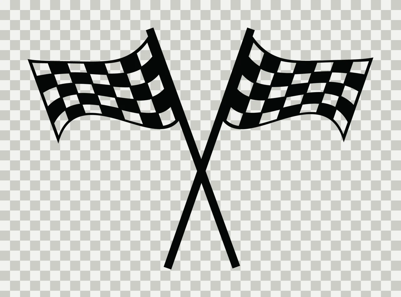 Two Crossed Checkered Racing Flags In Black pattern poles graphic icon transparency and detail preview thumbnail