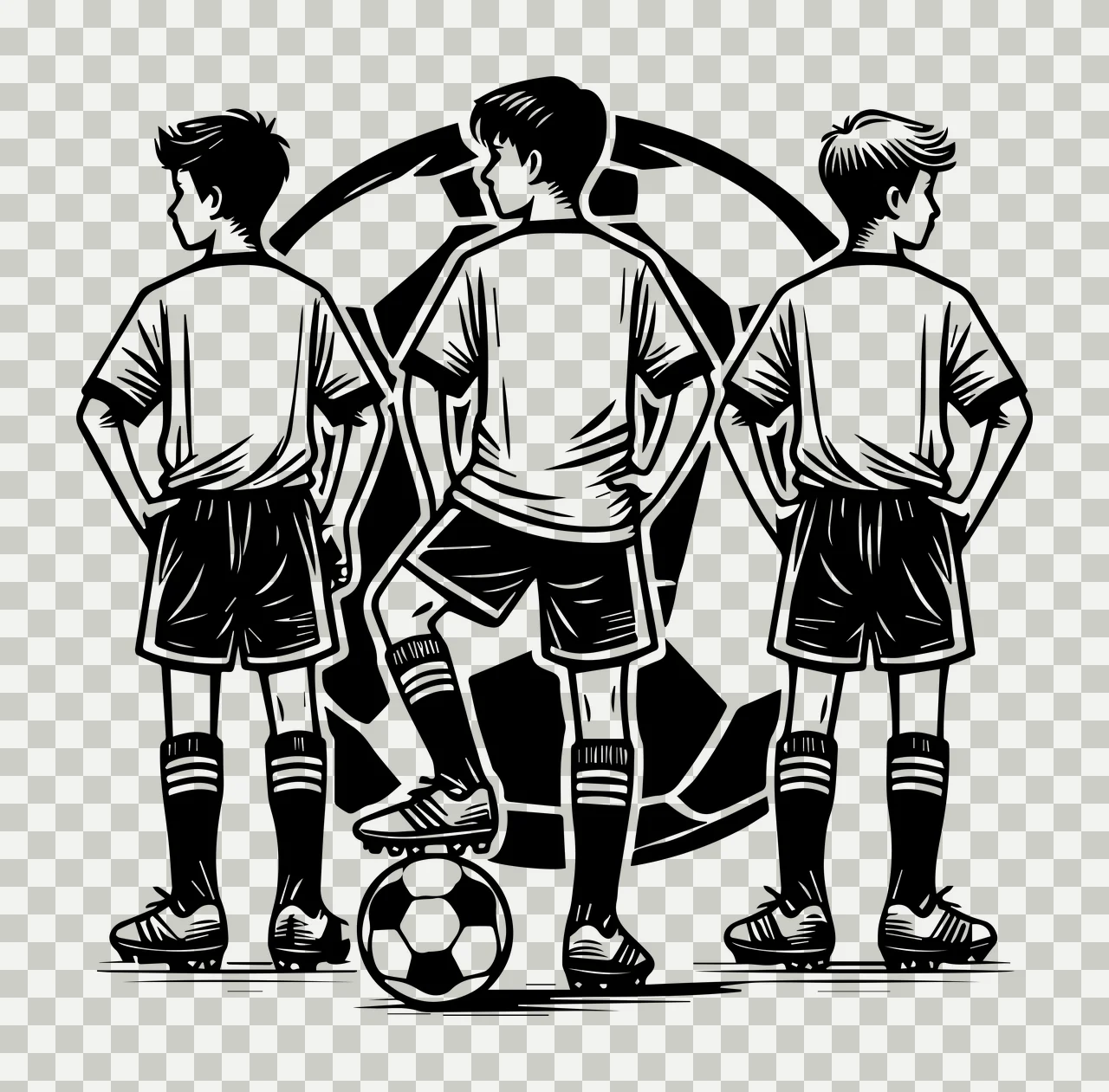 Soccer Ball Players Around A Graphic standing black white sport transparency and detail preview thumbnail