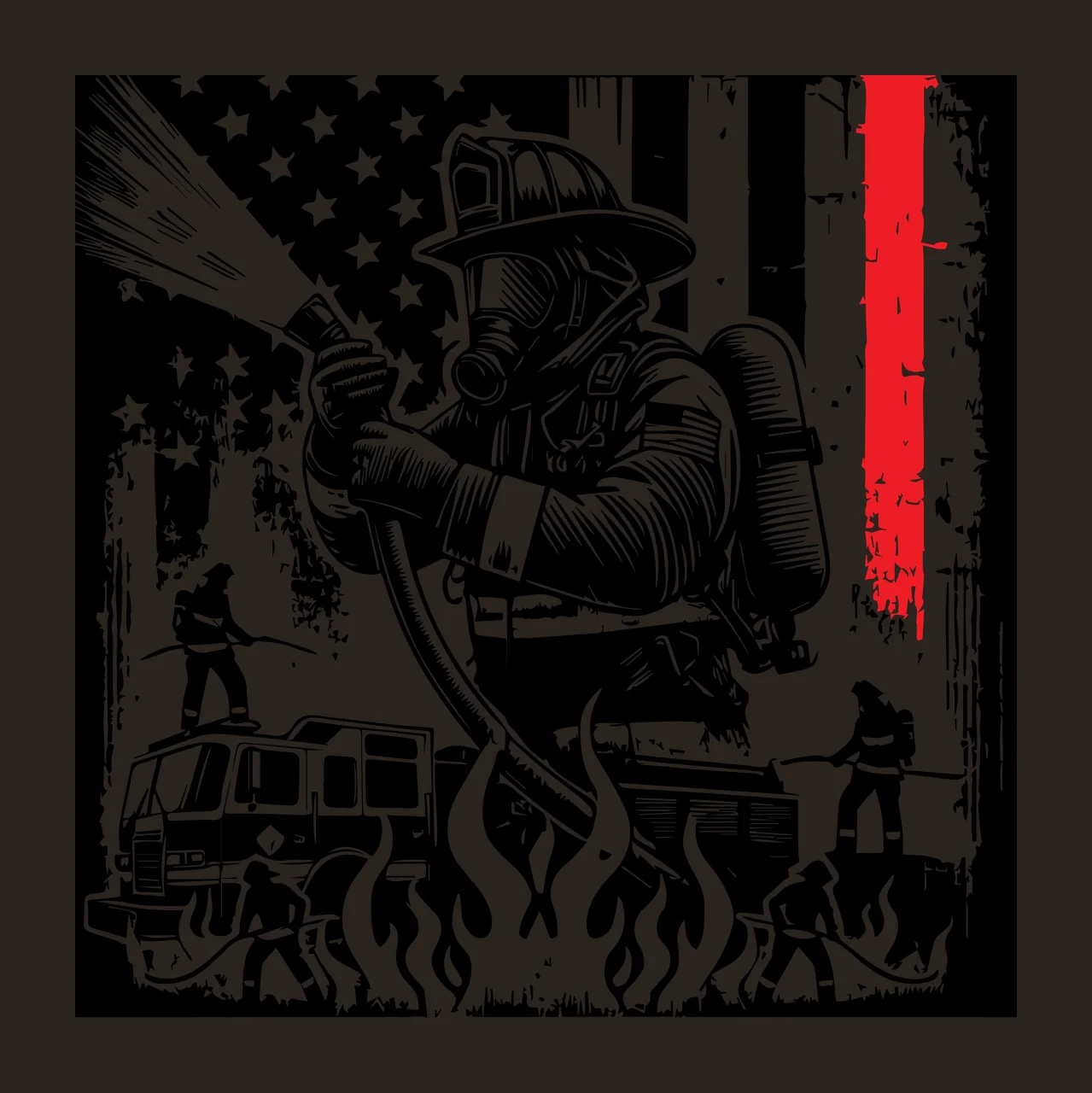 Flag Firefighter Silhouette With American spraying water Variation contrast preview thumbnail