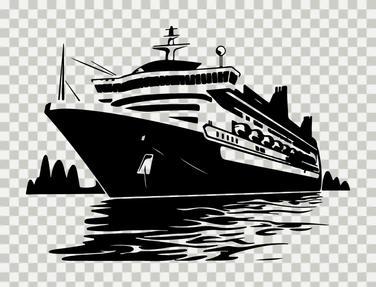 Cruise Ship On Calm Water Sailing Hills Graphic illustration transparency and detail preview thumbnail