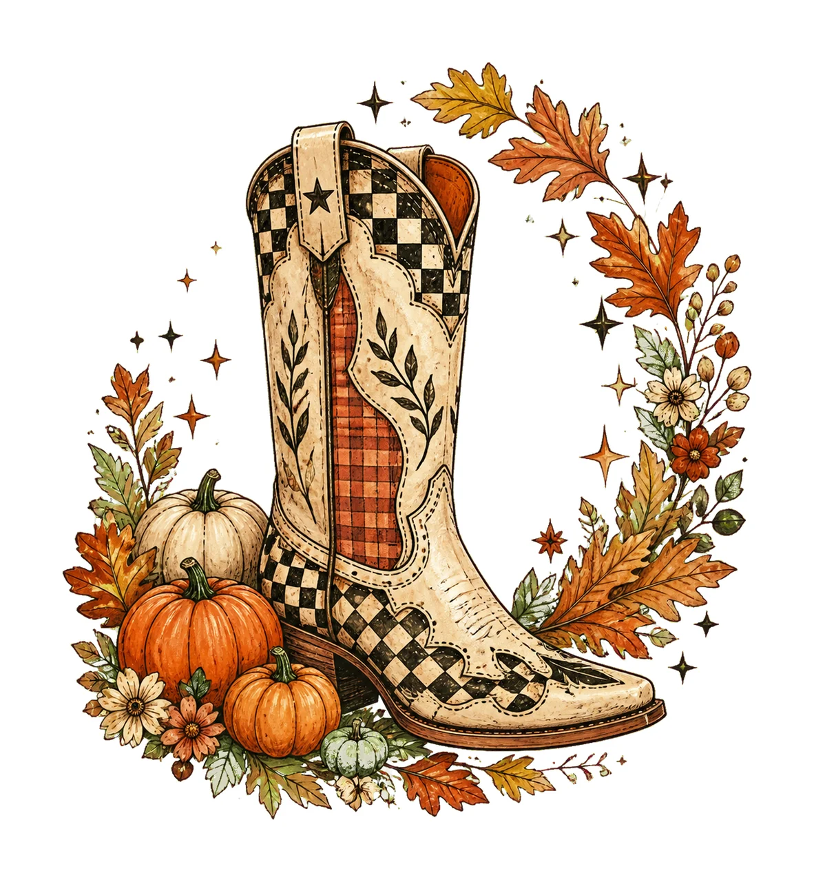 Cowboy Boots Checkered Fall Brushstroke Fall Variation D