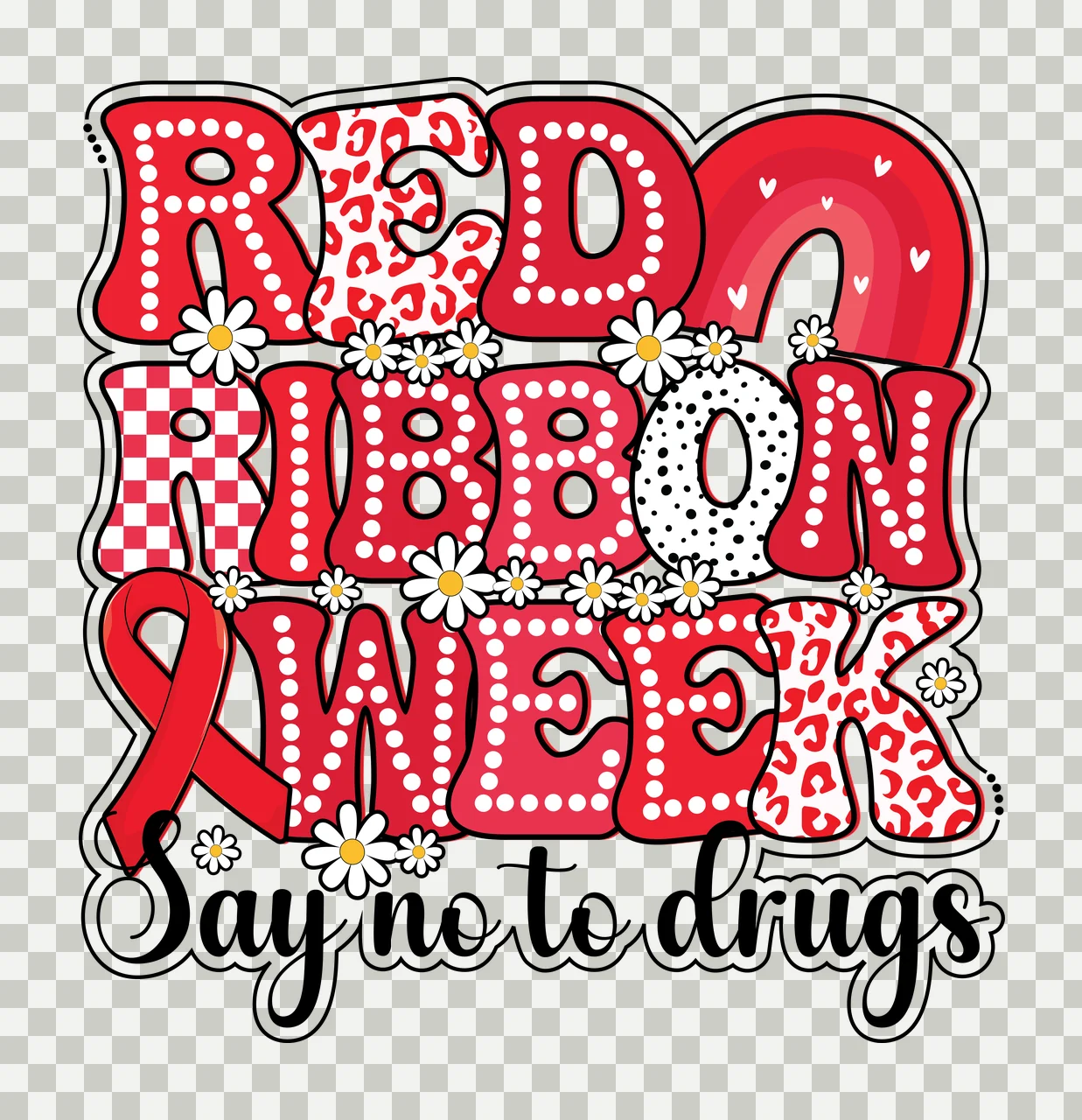 Red Ribbon Week Say No To Drugs lettering spelling phrase typography transparency and detail preview thumbnail