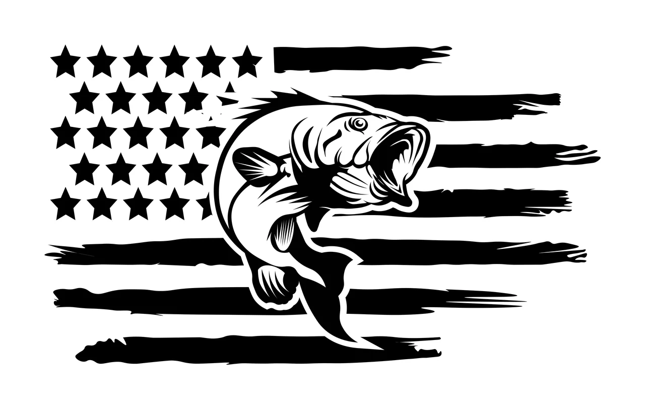 Fishing American Flag With Jumping Fish Design leaping stars