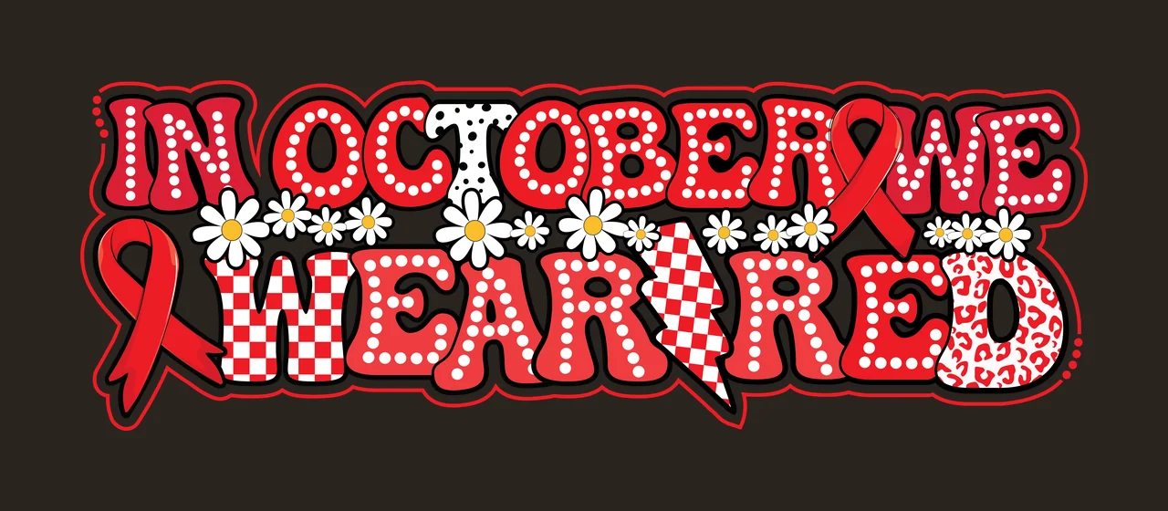 Red Ribbon In October We Wear Red Typography flowers black contrast preview thumbnail