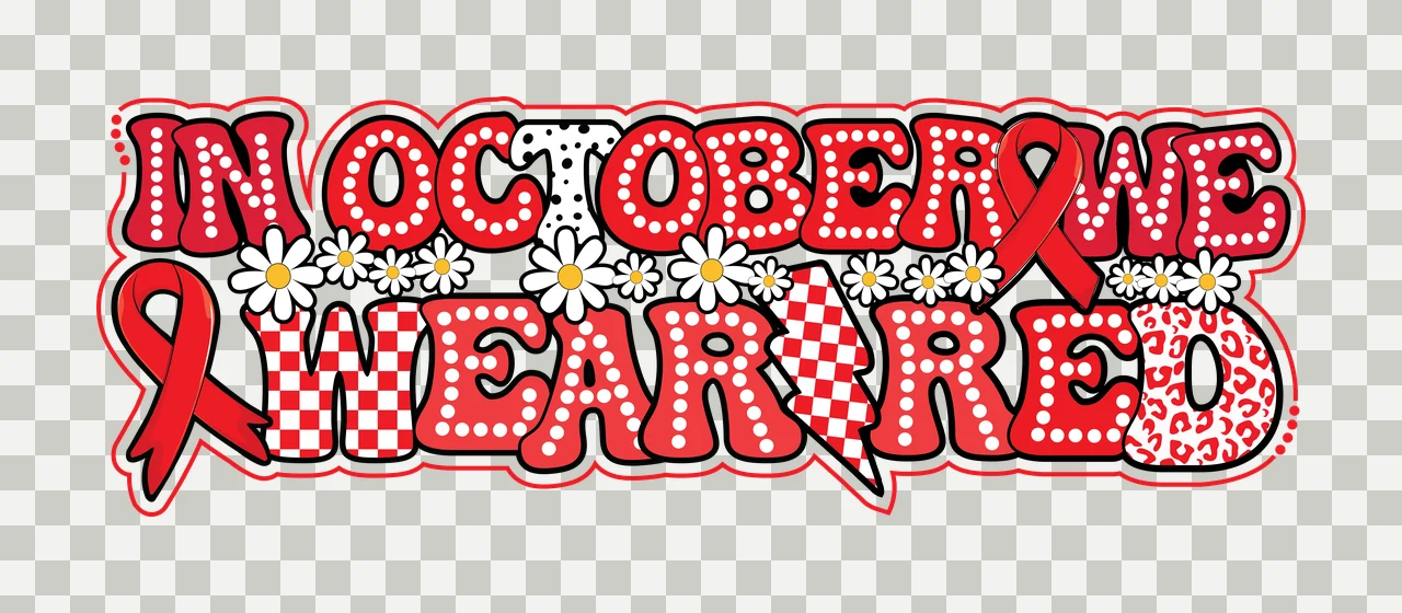 Red Ribbon In October We Wear Red Typography flowers black transparency and detail preview thumbnail