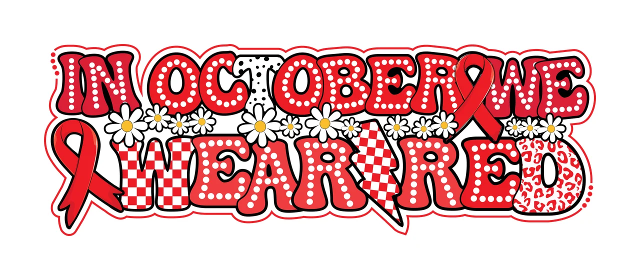 Red Ribbon In October We Wear Red Typography flowers black