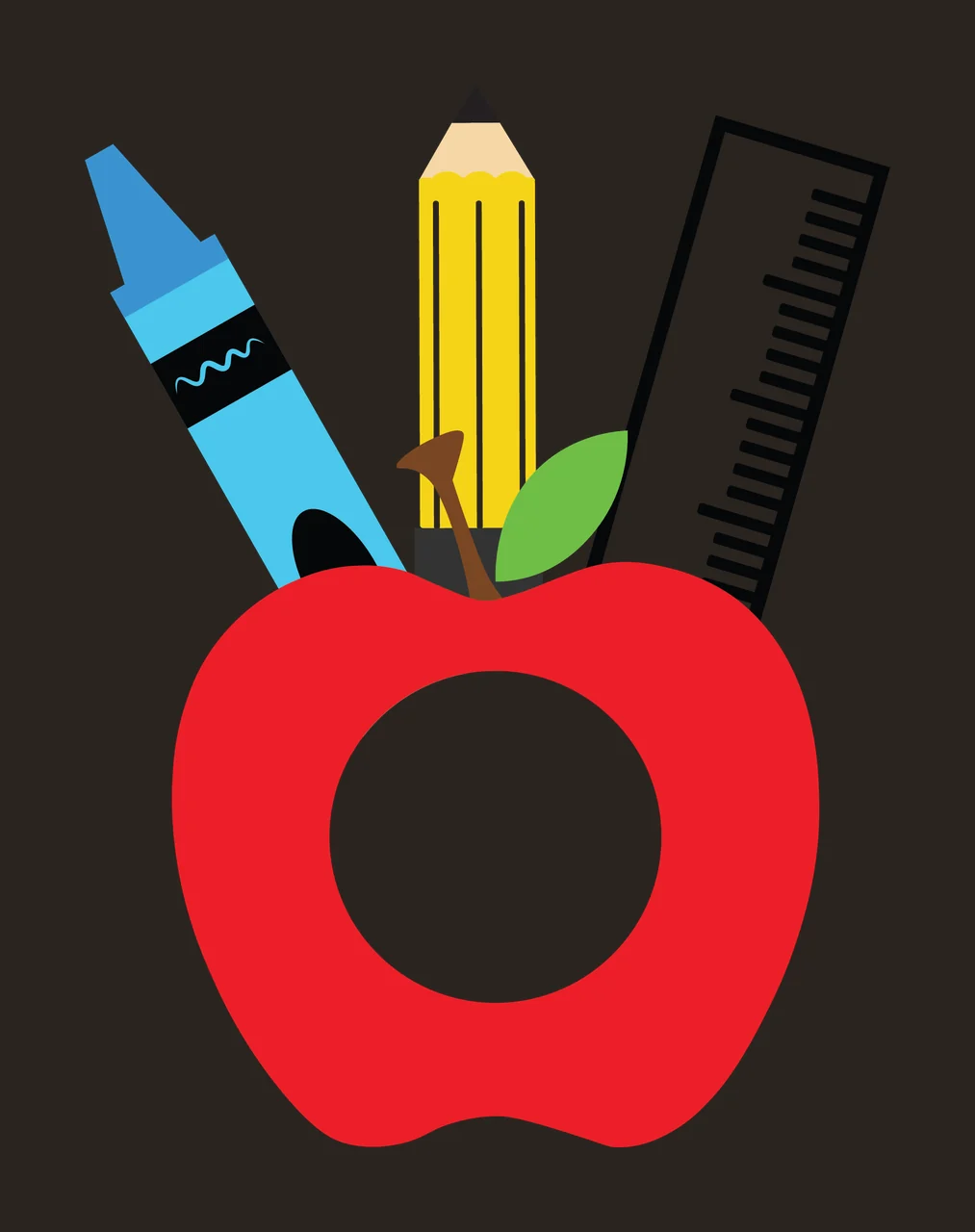 Crayon Black Silhouette Of An Apple With School pencil ruler contrast preview thumbnail