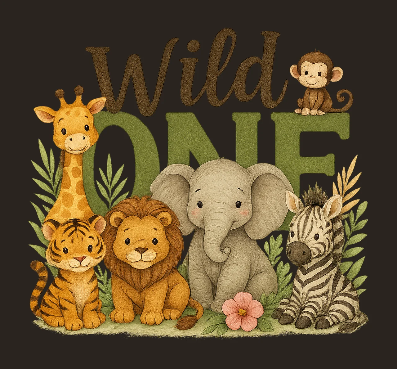 Safari Wild One 1st Birthday Jungle Animal Artwork Kids contrast preview thumbnail