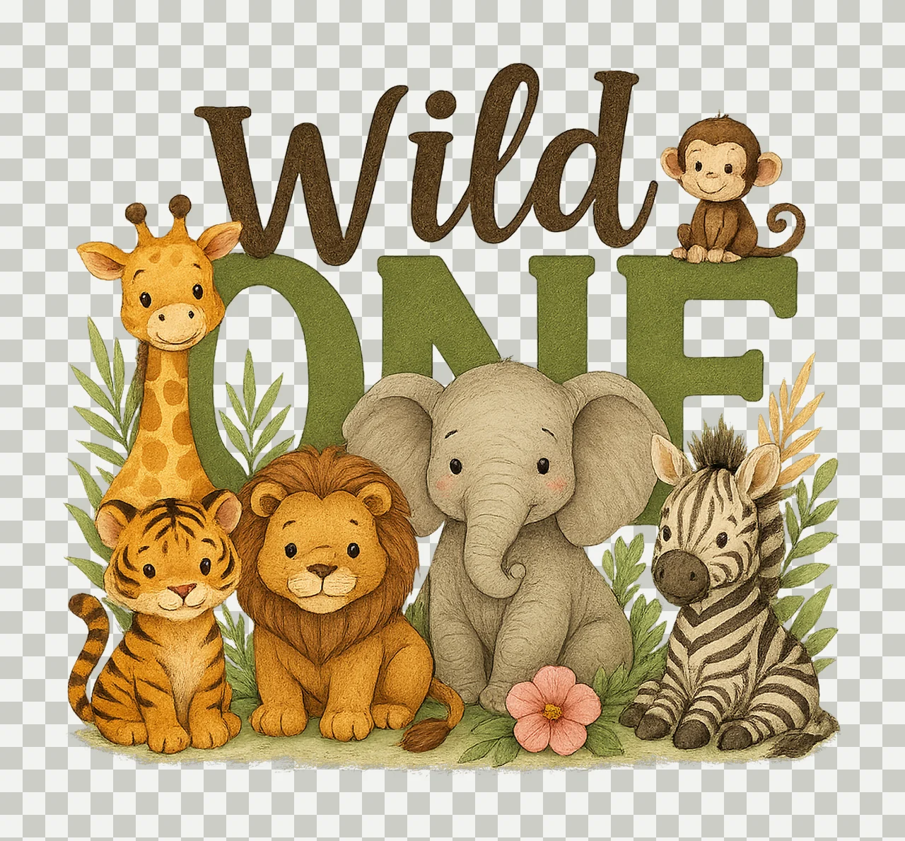 Safari Wild One 1st Birthday Jungle Animal Artwork Kids transparency and detail preview thumbnail