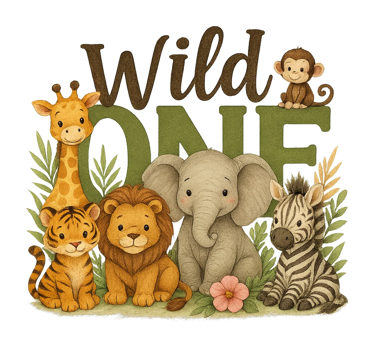 Safari Wild One 1st Birthday Jungle Animal Artwork Kids