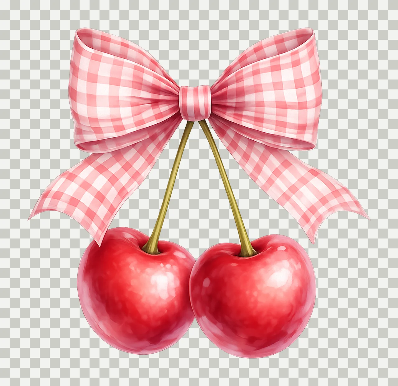 Watercolor Cherry Bow Vintage Cherry Artwork Pink Bow Design transparency and detail preview thumbnail