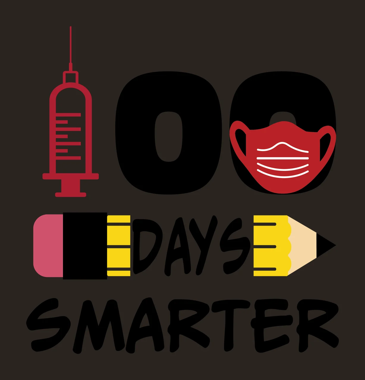 100 Days Smarter Syringe And Pencil text with school objects contrast preview thumbnail