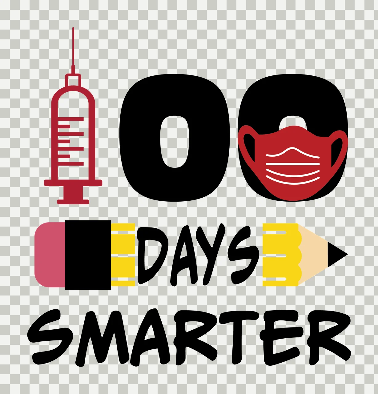 100 Days Smarter Syringe And Pencil text with school objects transparency and detail preview thumbnail