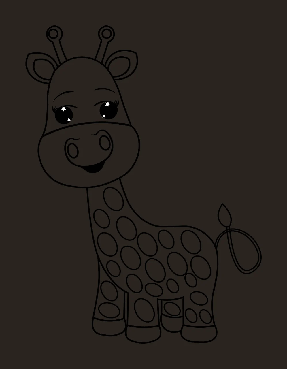 Animal Cartoon Giraffe With Round Spots standing tail line drawing contrast preview thumbnail