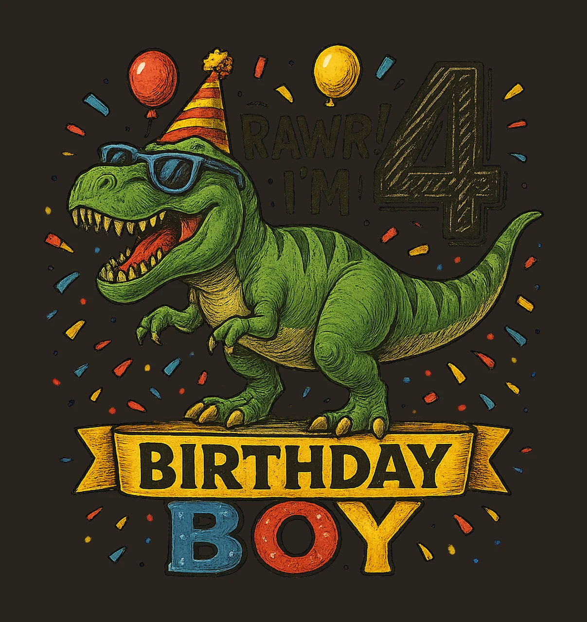 4th Birthday Boy Dinosaur Rex Lover Sublimation Design Kids contrast preview thumbnail