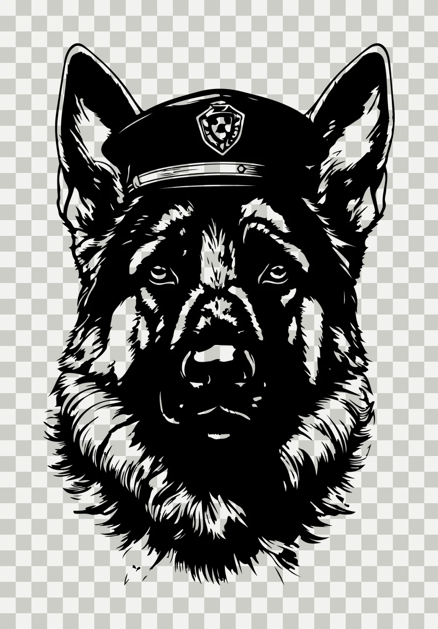 Dog Wearing A Peaked Cap insignia Graphic illustration black transparency and detail preview thumbnail