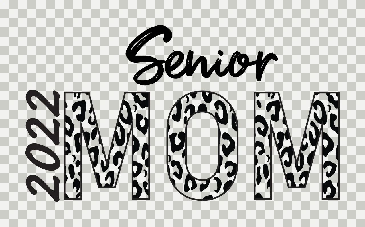 2022 Senior MOM Typography Design with leopard print pattern inside letters in black and white transparency and detail preview thumbnail