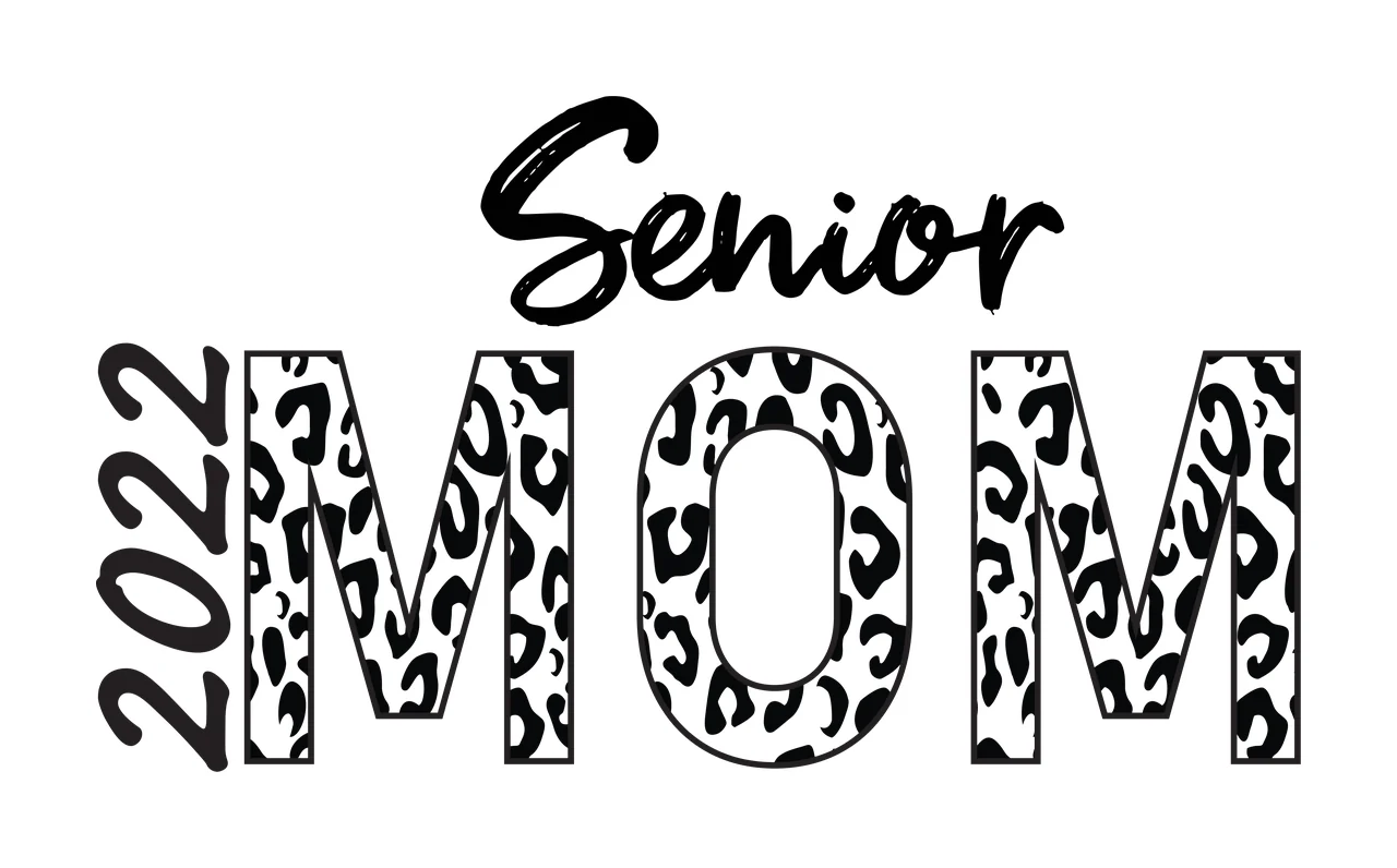 2022 Senior MOM Typography Design with leopard print pattern inside letters in black and white