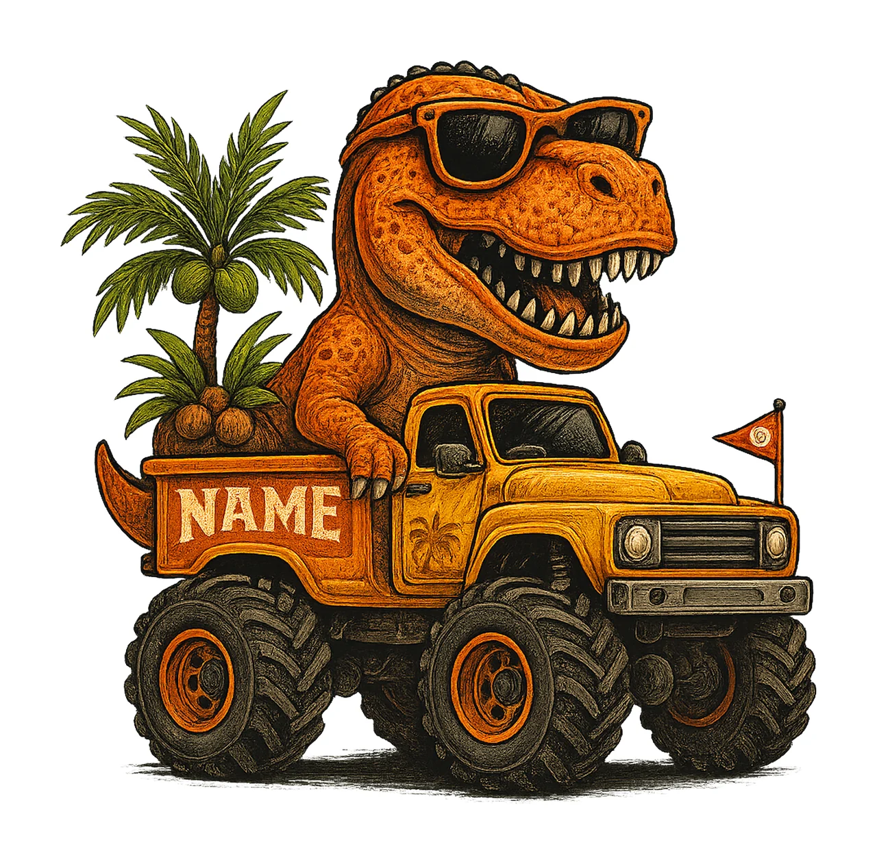 Dinosaur Rex Monster Truck Kids Cartoon Design Sublimation